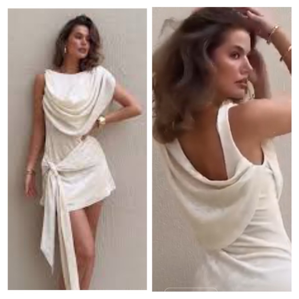 Sabo Skirt x Kayla Boyd June Mini Dress Drape Cream Velvet Size:US 12 NWT